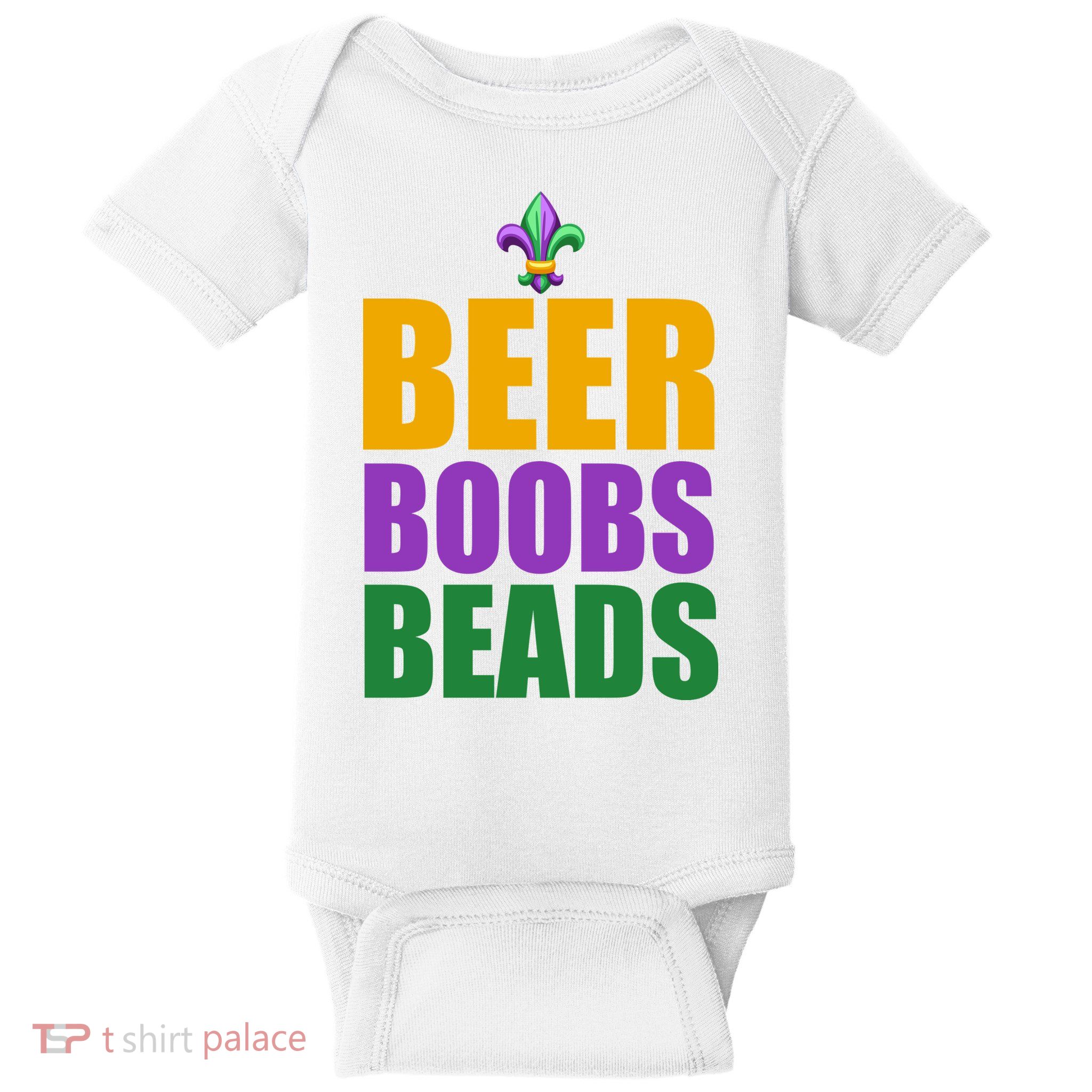 Beer Boobs Beads Mardi Gras Celebration Baby Bodysuit