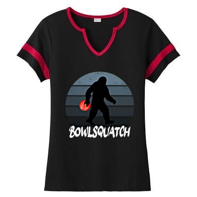 Bowlsquatch Bigfoot Bowling Ball Sasquatch Bowler Squatch Gift Ladies Halftime Notch Neck Tee