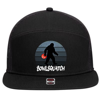 Bowlsquatch Bigfoot Bowling Ball Sasquatch Bowler Squatch Gift 7 Panel Mesh Trucker Snapback Hat