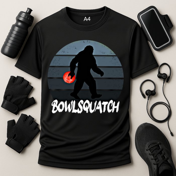 Bowlsquatch Bigfoot Bowling Ball Sasquatch Bowler Squatch Gift Cooling Performance Crew T-Shirt