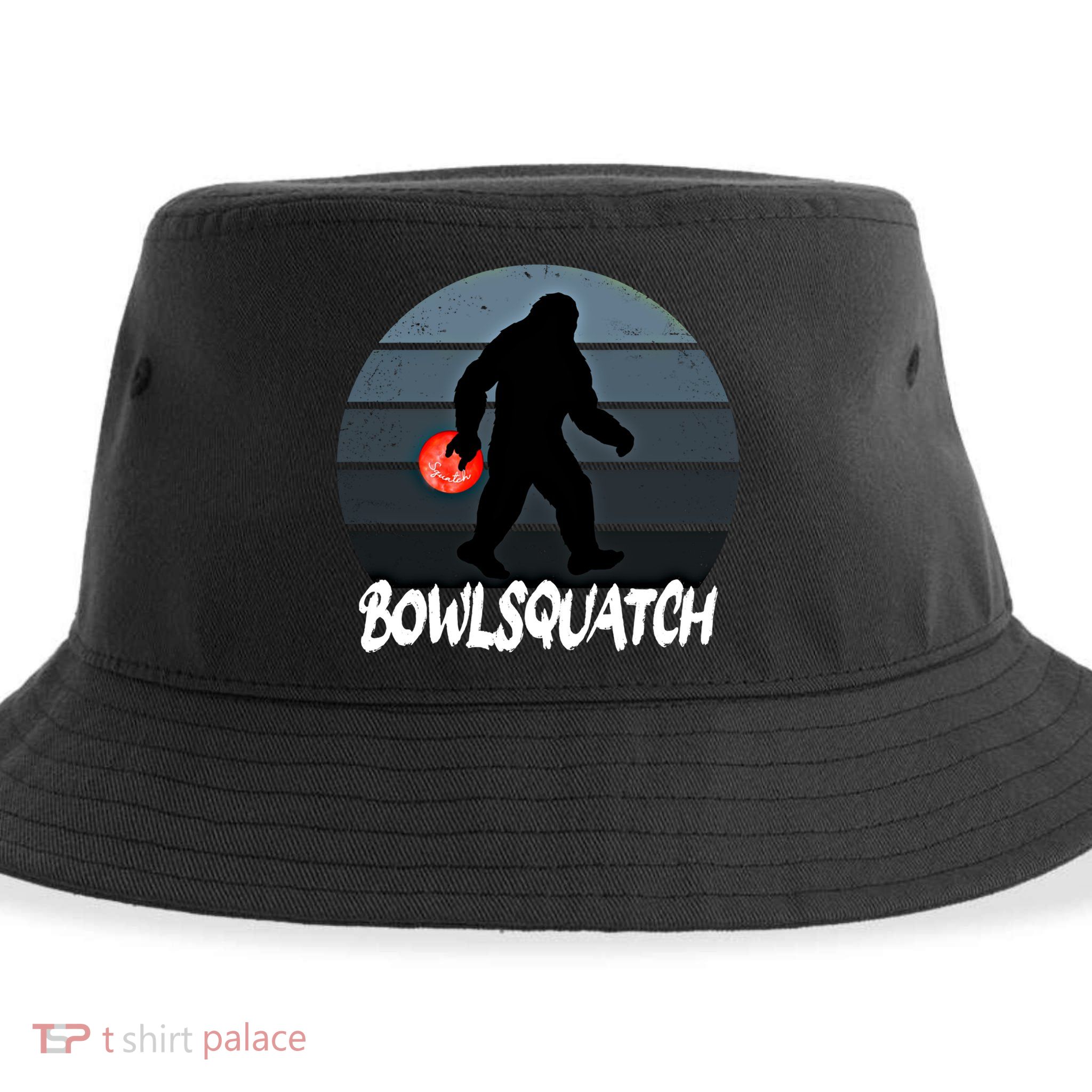 Bowlsquatch Bigfoot Bowling Ball Sasquatch Bowler Squatch Gift Sustainable Bucket Hat