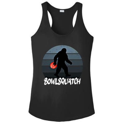 Bowlsquatch Bigfoot Bowling Ball Sasquatch Bowler Squatch Gift Ladies PosiCharge Competitor Racerback Tank