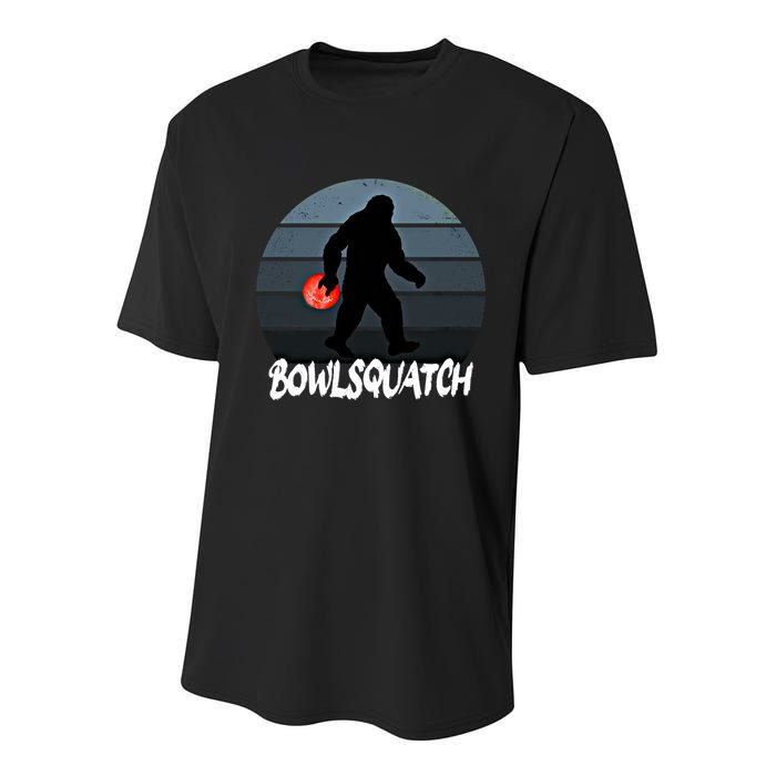Bowlsquatch Bigfoot Bowling Ball Sasquatch Bowler Squatch Gift Youth Performance Sprint T-Shirt