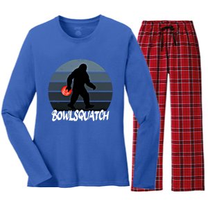 Bowlsquatch Bigfoot Bowling Ball Sasquatch Bowler Squatch Gift Women's Long Sleeve Flannel Pajama Set 