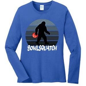 Bowlsquatch Bigfoot Bowling Ball Sasquatch Bowler Squatch Gift Ladies Long Sleeve Shirt