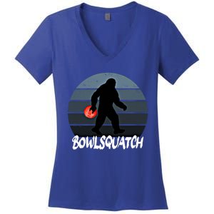 Bowlsquatch Bigfoot Bowling Ball Sasquatch Bowler Squatch Gift Women's V-Neck T-Shirt