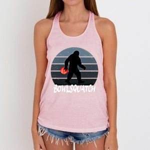 Bowlsquatch Bigfoot Bowling Ball Sasquatch Bowler Squatch Gift Women's Knotted Racerback Tank