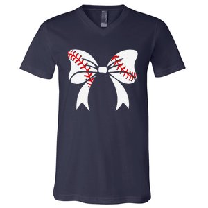 Baseball Bow Baseball Mom Mothers Day Women Baseball Mama V-Neck T-Shirt