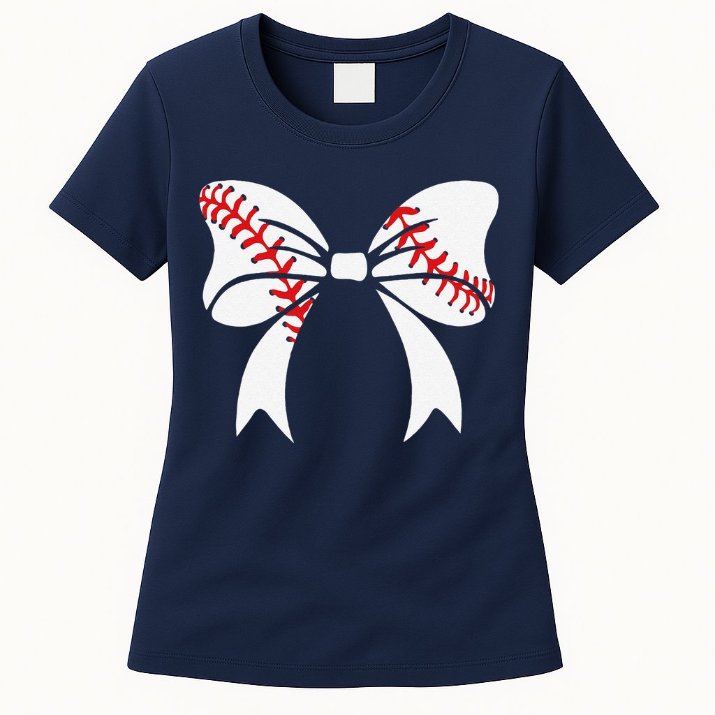 Baseball Bow Baseball Mom Mothers Day Women Baseball Mama Womens T-Shirt