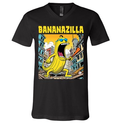 Bananazilla Banana Baseball Monster Bananas V-Neck T-Shirt