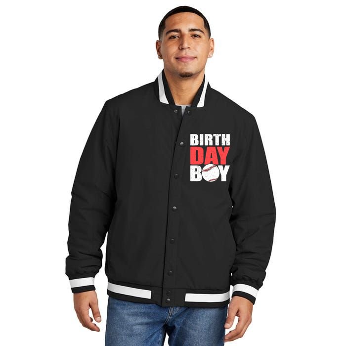 Birthday Boy Baseball Batter Catcher Pitcher Baseball Theme Insulated Varsity Jacket