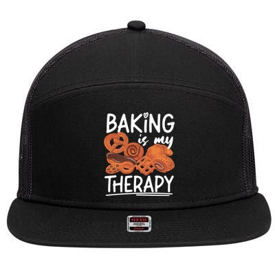 Bake Baking Bread Cookie Baking Is My Therapy Gift 7 Panel Mesh Trucker Snapback Hat