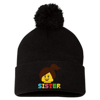 Building Bricks Blocks Sister Master Builder Family Matching Pom Pom 12in Knit Beanie