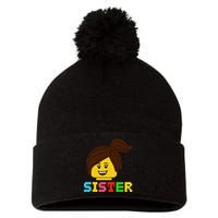 Building Bricks Blocks Sister Master Builder Family Matching Pom Pom 12in Knit Beanie