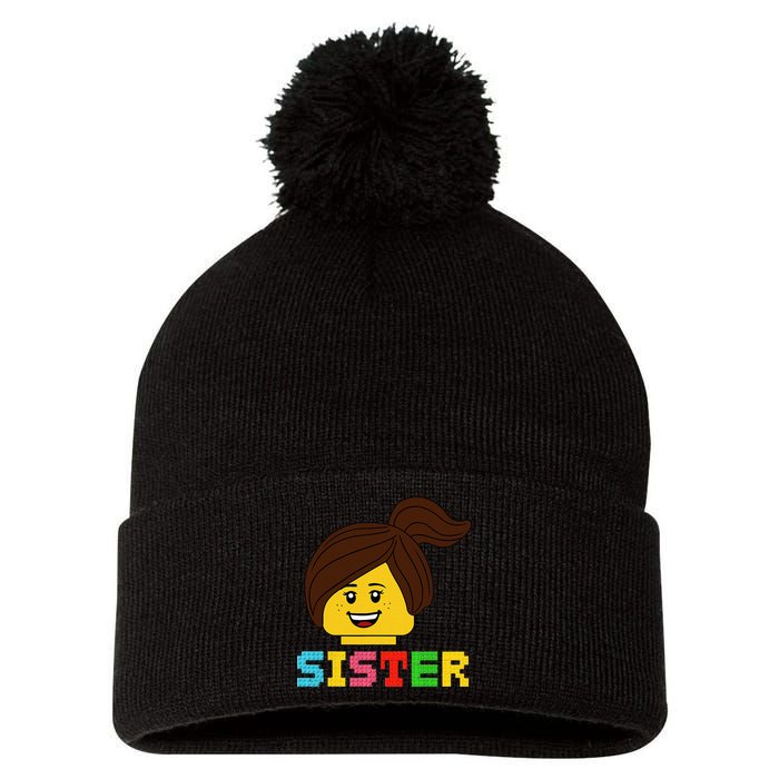 Building Bricks Blocks Sister Master Builder Family Matching Pom Pom 12in Knit Beanie
