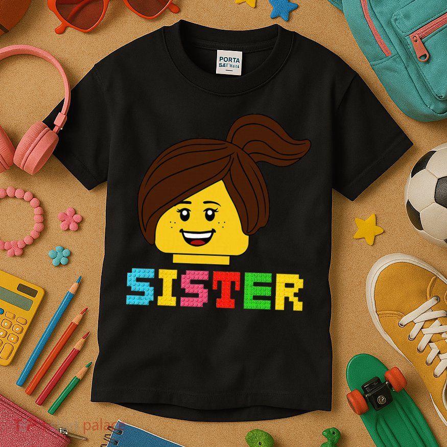 Building Bricks Blocks Sister Master Builder Family Matching Kids T-Shirt