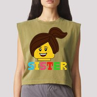 Building Bricks Blocks Sister Master Builder Family Matching Garment-Dyed Women's Muscle Tee