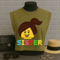 Building Bricks Blocks Sister Master Builder Family Matching Garment-Dyed Women's Muscle Tee