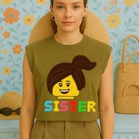 Building Bricks Blocks Sister Master Builder Family Matching Garment-Dyed Women's Muscle Tee