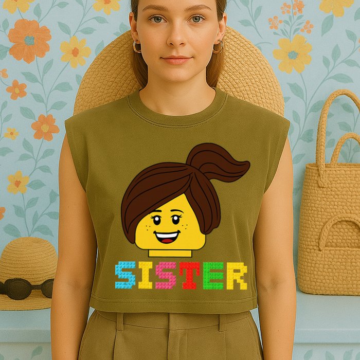Building Bricks Blocks Sister Master Builder Family Matching Garment-Dyed Women's Muscle Tee