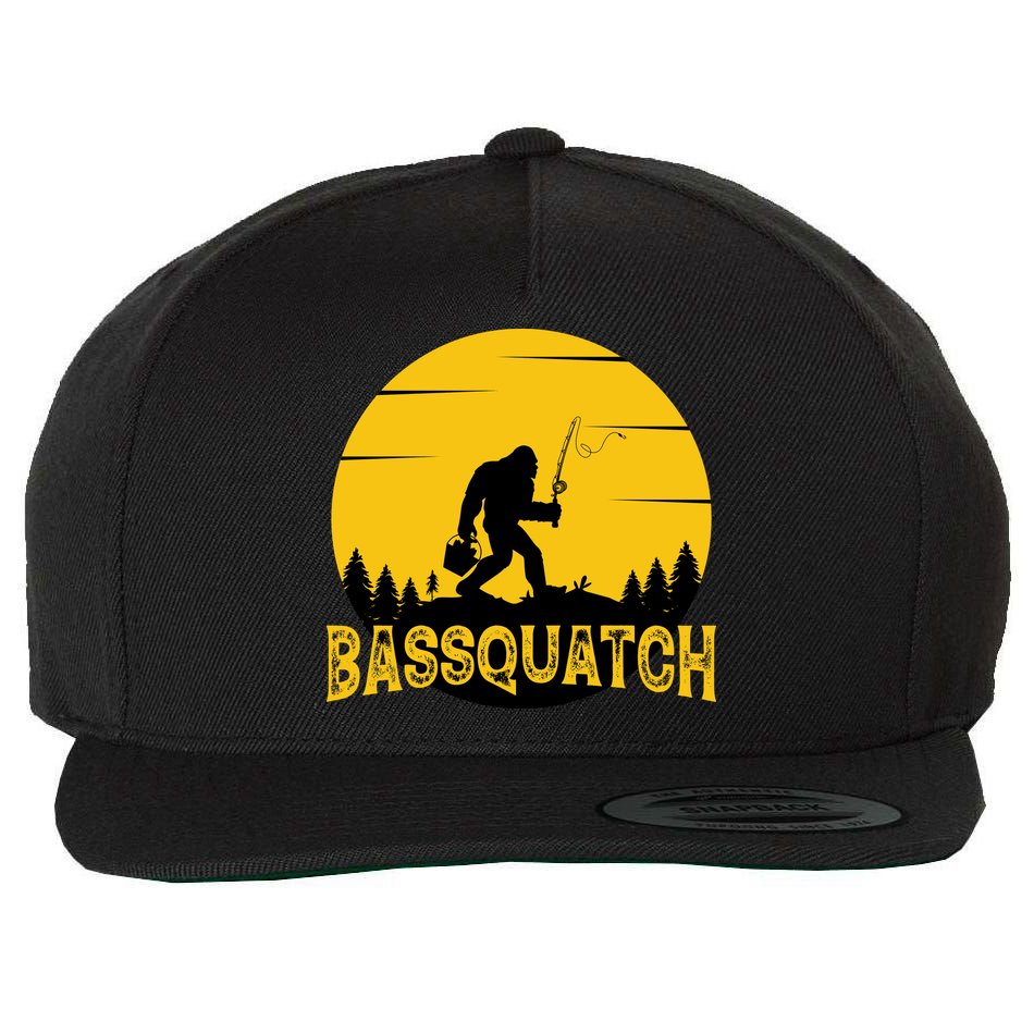 Bassquatch Bigfoot Bass Fishing Wool Snapback Cap