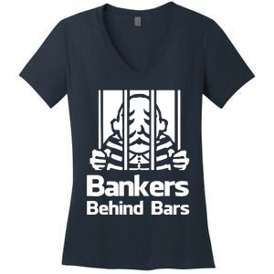 Bankers Behind Bars Bad For America Shitibank Were Felons Crooks Women's V-Neck T-Shirt