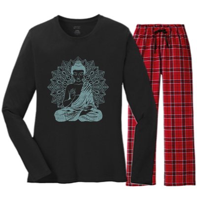 Buddha Blue Buddhism Zen Buddhist Spiritual Meditation Yoga Women's Long Sleeve Flannel Pajama Set 