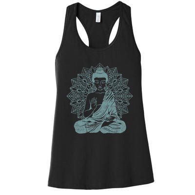 Buddha Blue Buddhism Zen Buddhist Spiritual Meditation Yoga Women's Racerback Tank