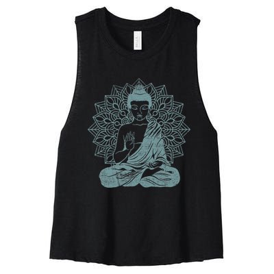 Buddha Blue Buddhism Zen Buddhist Spiritual Meditation Yoga Women's Racerback Cropped Tank