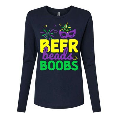 Beers Beads Boobs Mardi Gras Carnival Masquerade Masks Womens Cotton Relaxed Long Sleeve T-Shirt