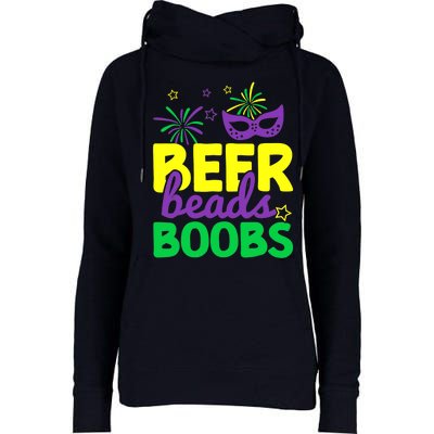 Beers Beads Boobs Mardi Gras Carnival Masquerade Masks Womens Funnel Neck Pullover Hood