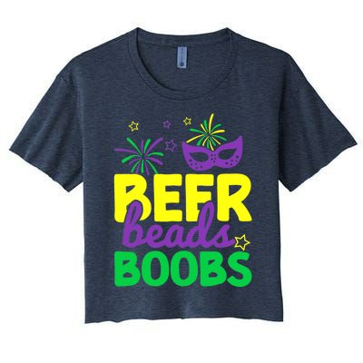 Beers Beads Boobs Mardi Gras Carnival Masquerade Masks Women's Crop Top Tee