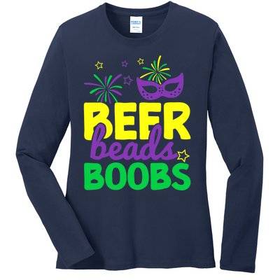 Beers Beads Boobs Mardi Gras Carnival Masquerade Masks Ladies Long Sleeve Shirt