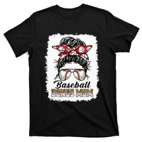 Bleached Baseball Bonus Mom Messy Bun Game Day Mothers Day T-Shirt