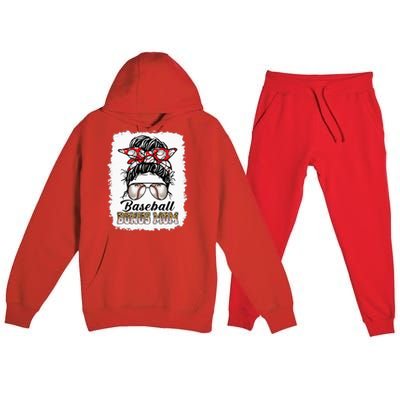 Bleached Baseball Bonus Mom Messy Bun Game Day Mothers Day Premium Hooded Sweatsuit Set