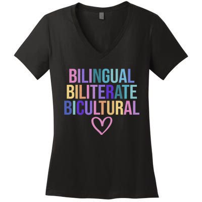 Bilingual Biliterate Bicultural Dual Language Immersion Women's V-Neck T-Shirt