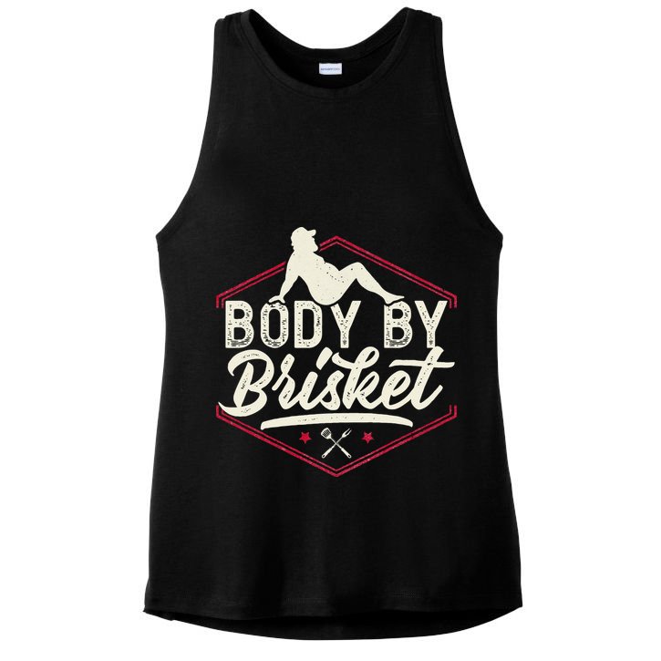 Body By Brisket Funny Steak Lover Grilling BBQ Chef Ladies PosiCharge Tri-Blend Wicking Tank