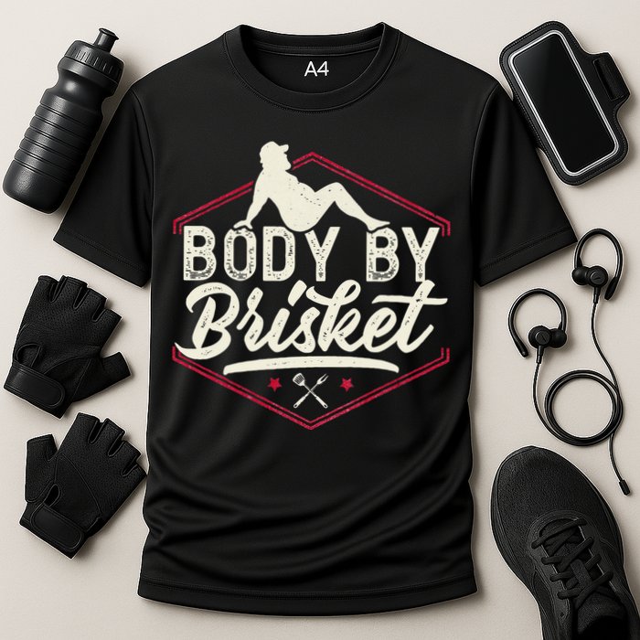 Body By Brisket Funny Steak Lover Grilling BBQ Chef Cooling Performance Crew T-Shirt