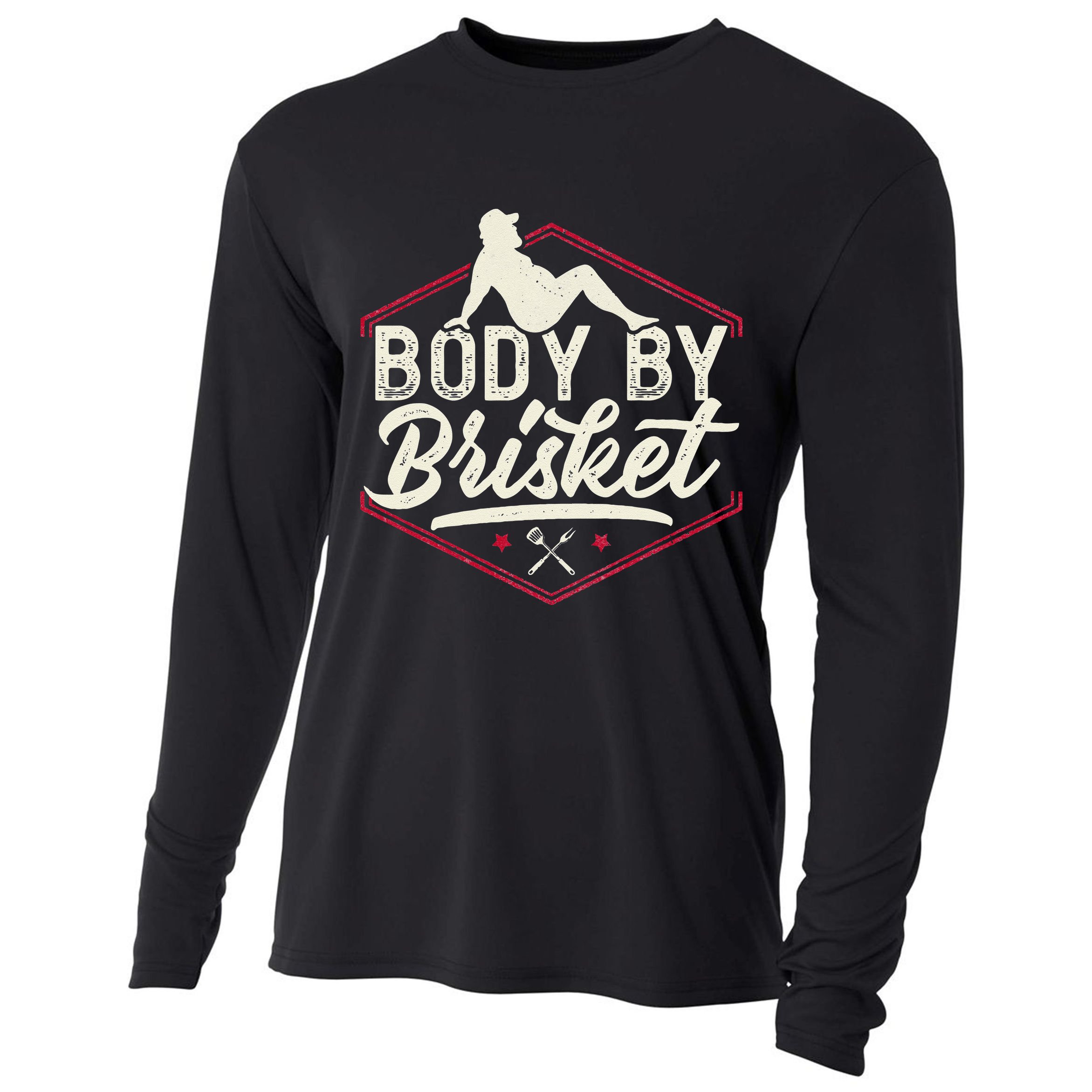 Body By Brisket Funny Steak Lover Grilling BBQ Chef Cooling Performance Long Sleeve Crew