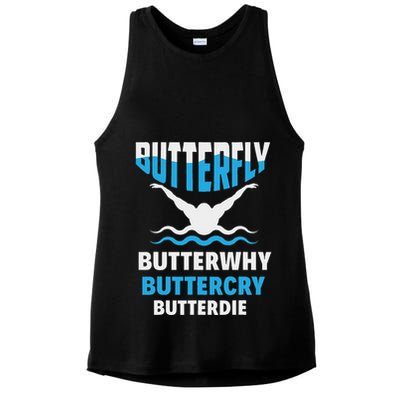 Butterfly Butterwhy Buttercry Funny Swimming Swimmer Ladies PosiCharge Tri-Blend Wicking Tank