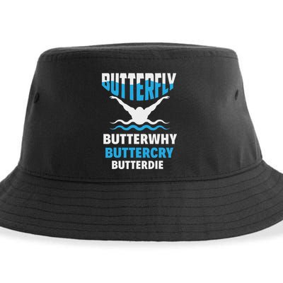 Butterfly Butterwhy Buttercry Funny Swimming Swimmer Sustainable Bucket Hat