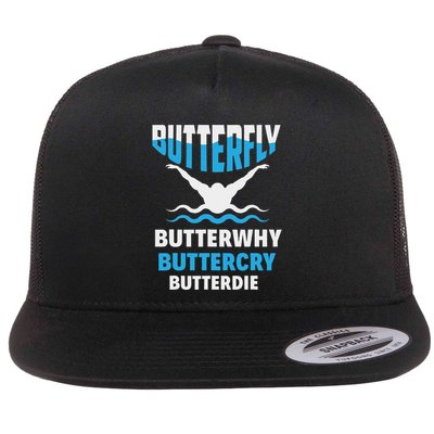 Butterfly Butterwhy Buttercry Funny Swimming Swimmer Flatbill Hat