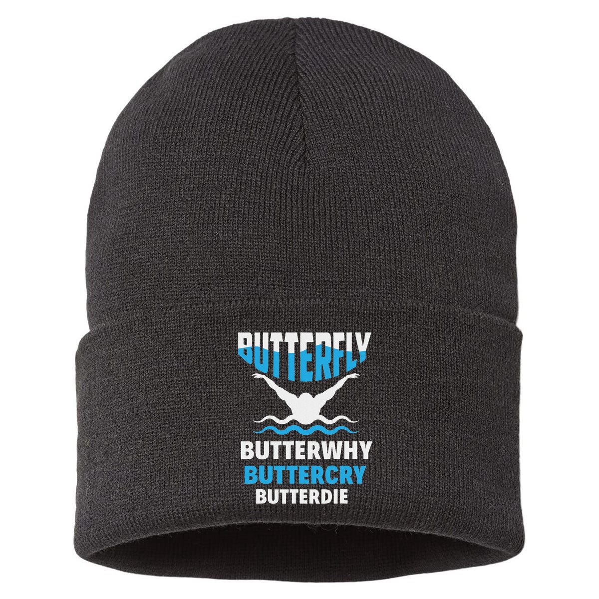 Butterfly Butterwhy Buttercry Funny Swimming Swimmer Sustainable Knit Beanie