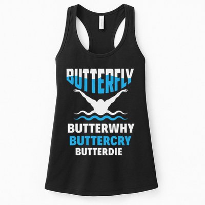 Butterfly Butterwhy Buttercry Funny Swimming Swimmer Womens Tank Top