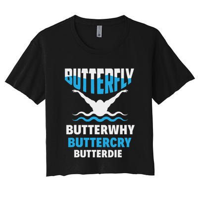 Butterfly Butterwhy Buttercry Funny Swimming Swimmer Crop Top