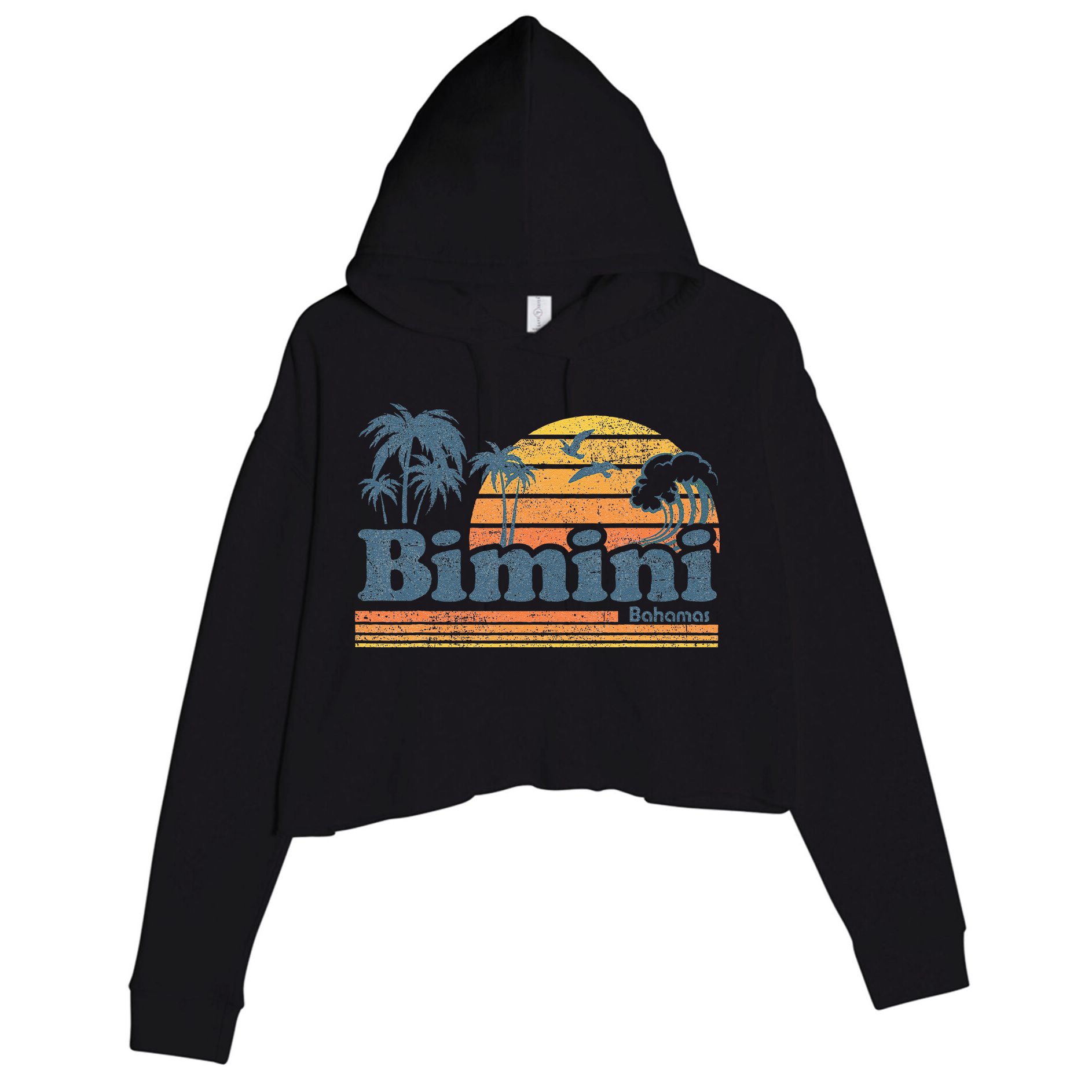 Bimini Bahamas Beach Summer Vacation Sun Vintage 70S Retro Crop Fleece Hoodie