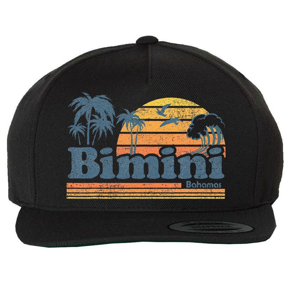 Bimini Bahamas Beach Summer Vacation Sun Vintage 70S Retro Wool Snapback Cap