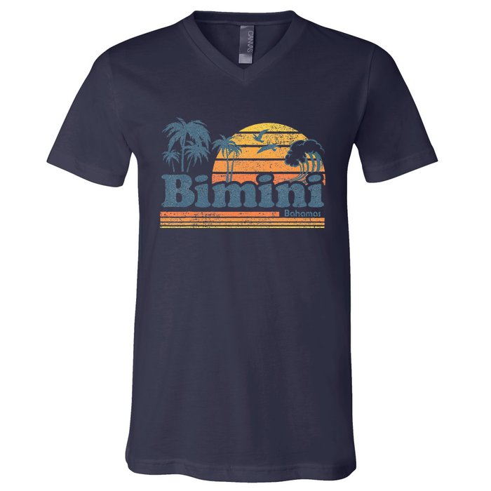 Bimini Bahamas Beach Summer Vacation Sun Vintage 70S Retro V-Neck T-Shirt