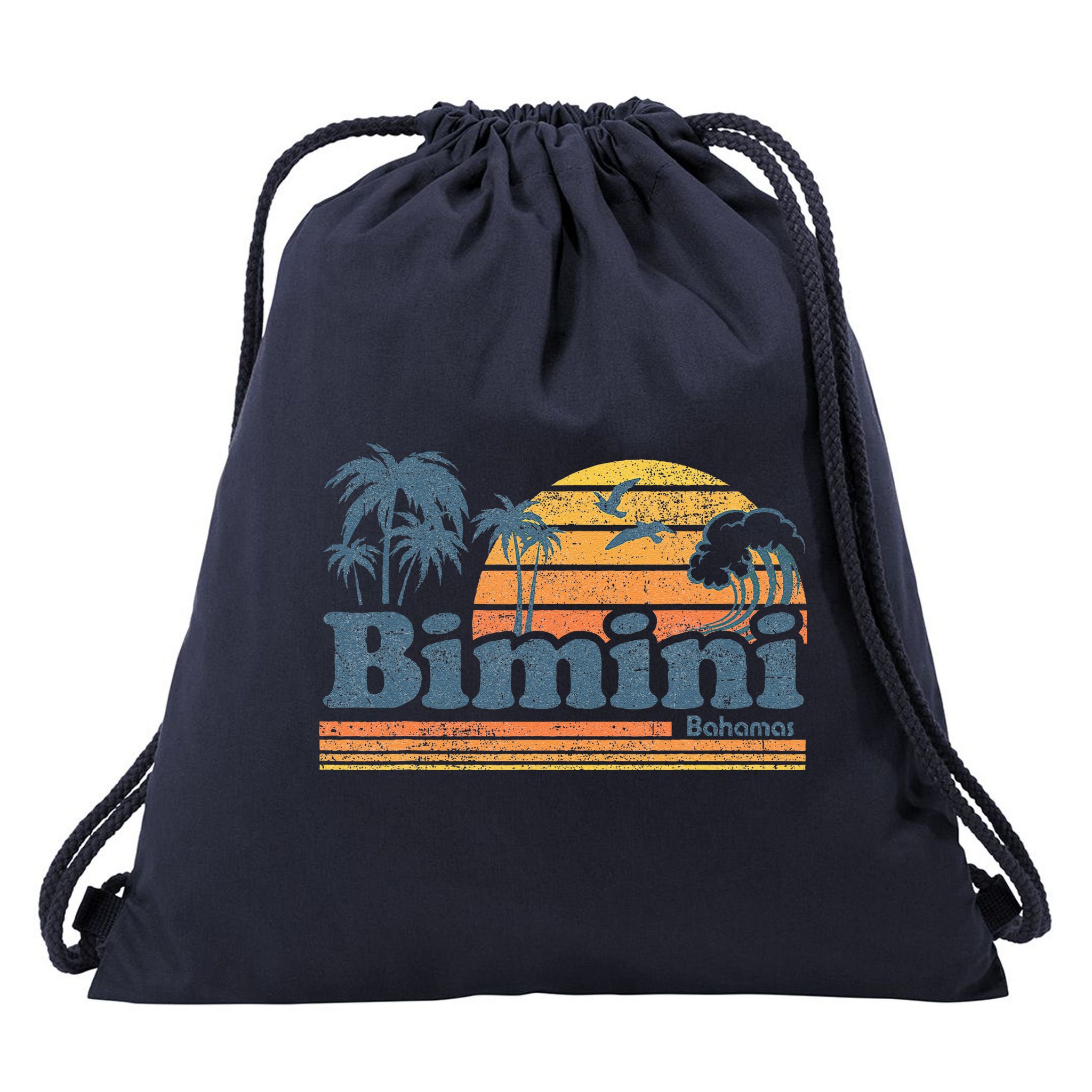 Bimini Bahamas Beach Summer Vacation Sun Vintage 70S Retro Drawstring Bag