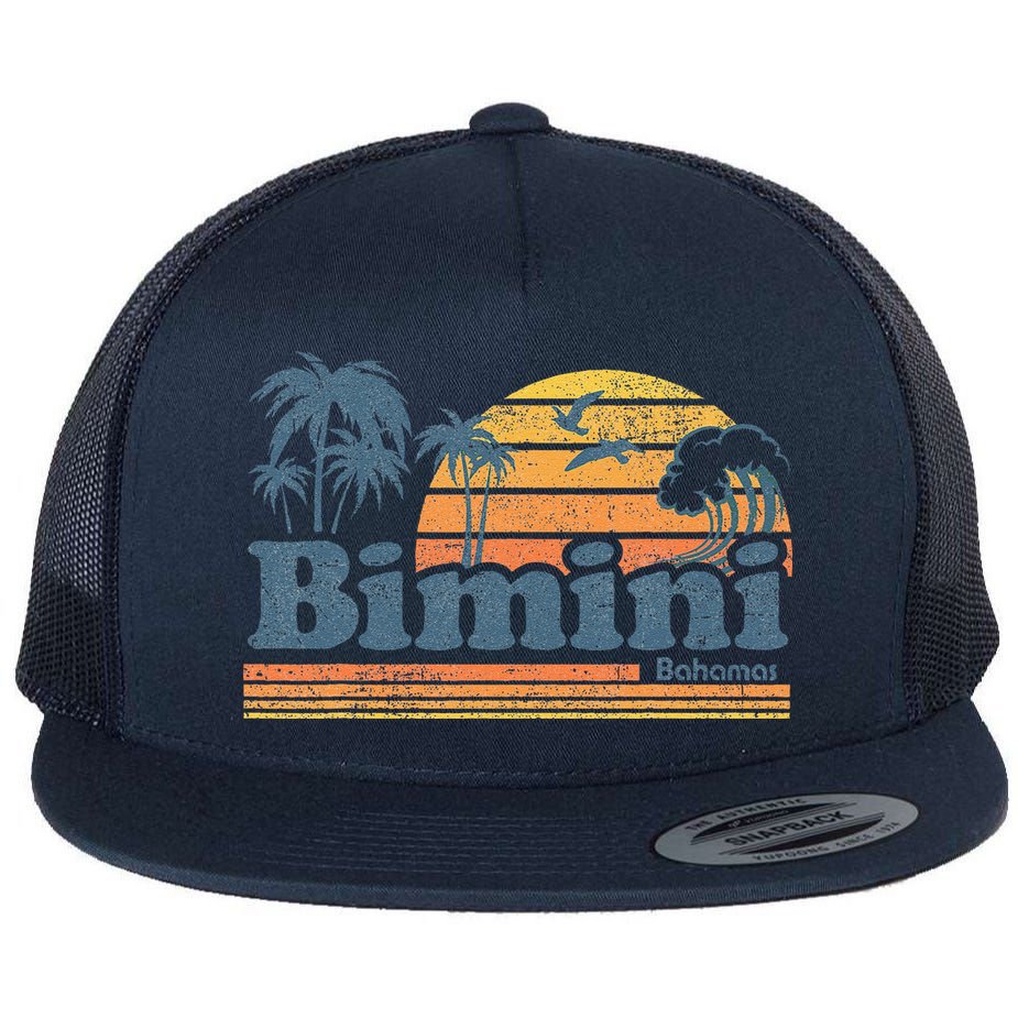 Bimini Bahamas Beach Summer Vacation Sun Vintage 70S Retro Flat Bill Trucker Hat